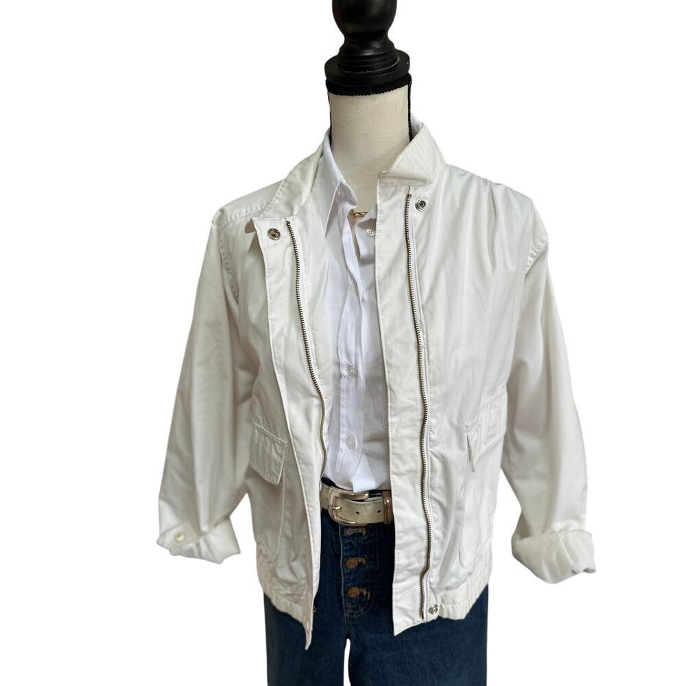 Vintage Women’s White Cotton Utility Jacket Size M – 80s 90s Minimalist